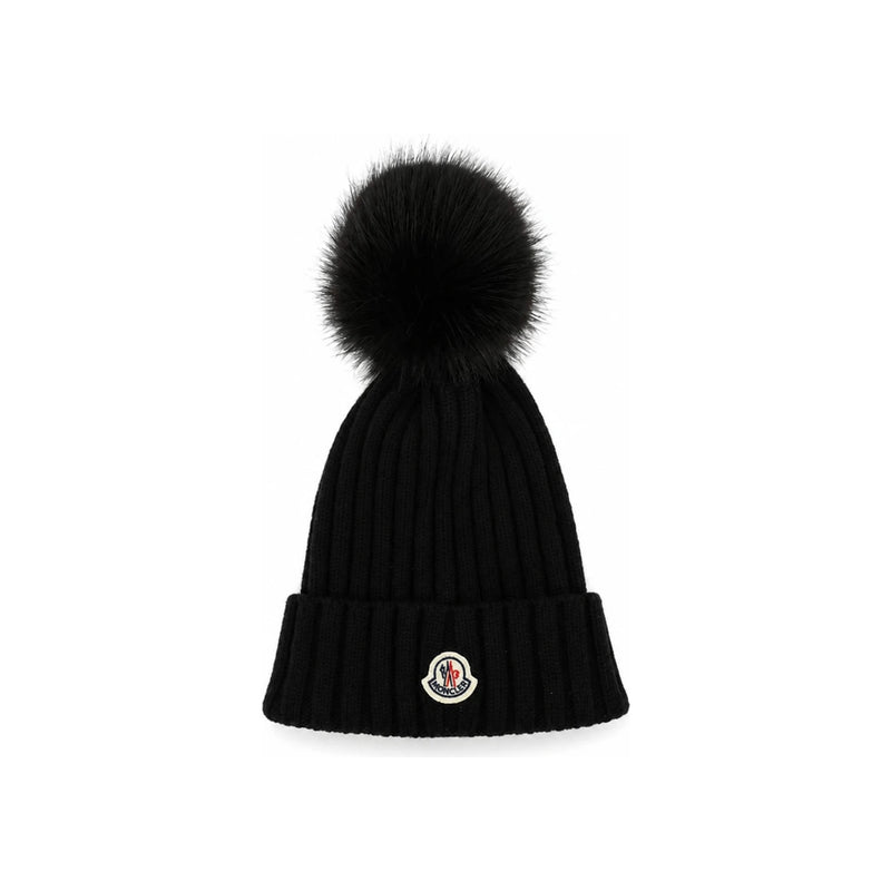 Moncler Black Logo Patch Pom Pom Beanie 3B000 24 M1131 999