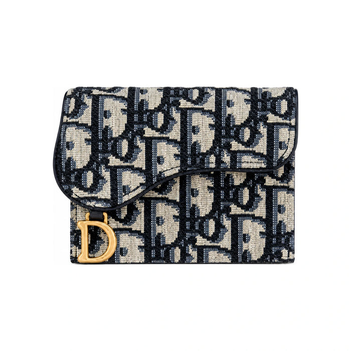 DIOR Oblique Canvas 5-Pocket Card Holder Wallet Navy