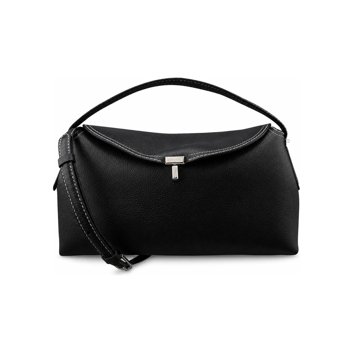 Toteme T-Lock Top Handle Bag Black Grain Leather Tote 234 WLGBG427 LE0030 001