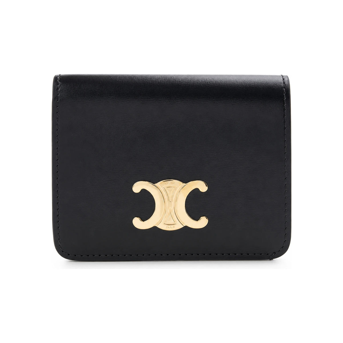 CELINE Compact Bi-Fold Wallet Gold Hardware Black Women’s
