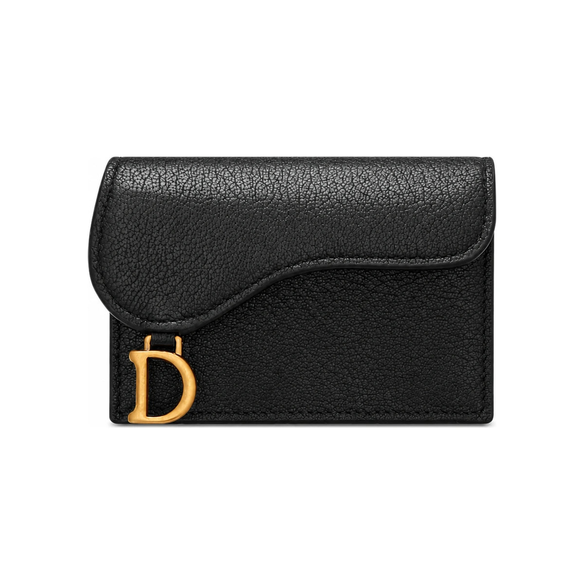 DIOR Saddle Flap Card Holder Black Leather Wallet