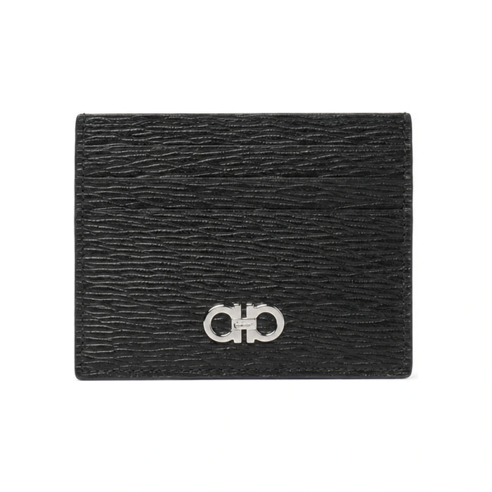 Ferragamo Gancini Leather Card Holder Black Unisex