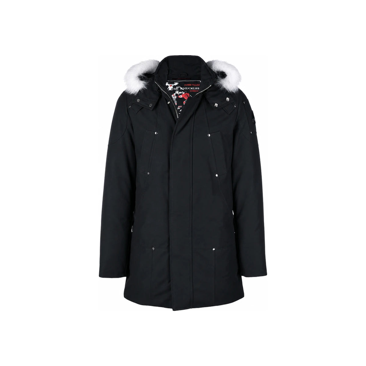 Moose Knuckles Black Down Jacket with White Fur Trim MK4661MP 290