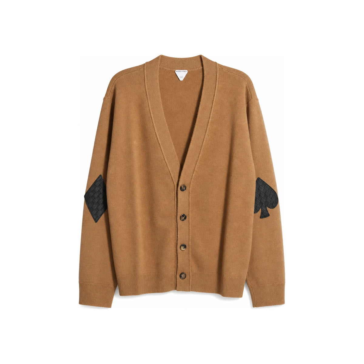 Bottega Veneta Camel Cashmere Cardigan with Elbow Leather Patc 816240 V2MM0 7802