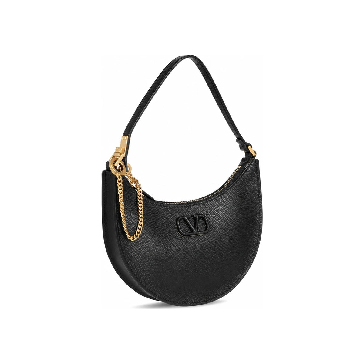 VALENTINO VLogo Chain Shoulder Hobo Bag Black Leather