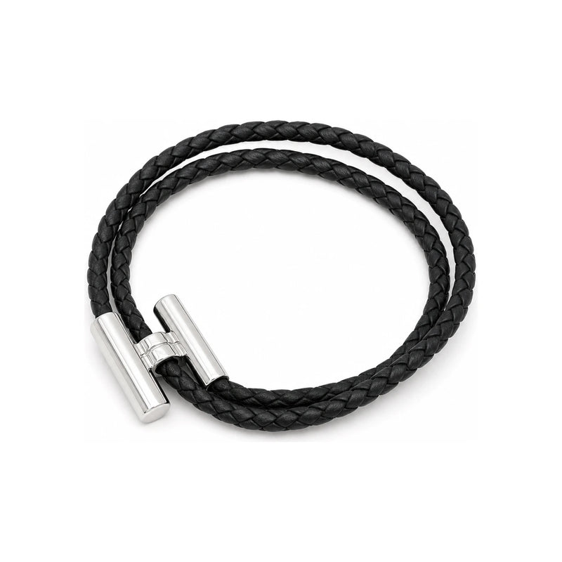 HERMES Black Silver Tunis Tresse Leather Bracelet