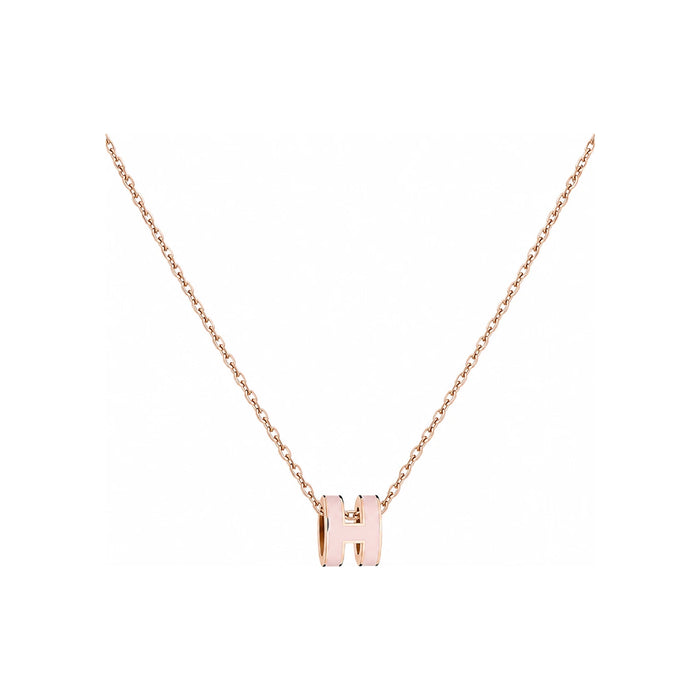 HERMES Mini Pop H Pendant Necklace Rose Gold Pink