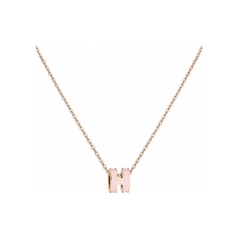 HERMES Mini Pop H Pendant Necklace Rose Gold Pink