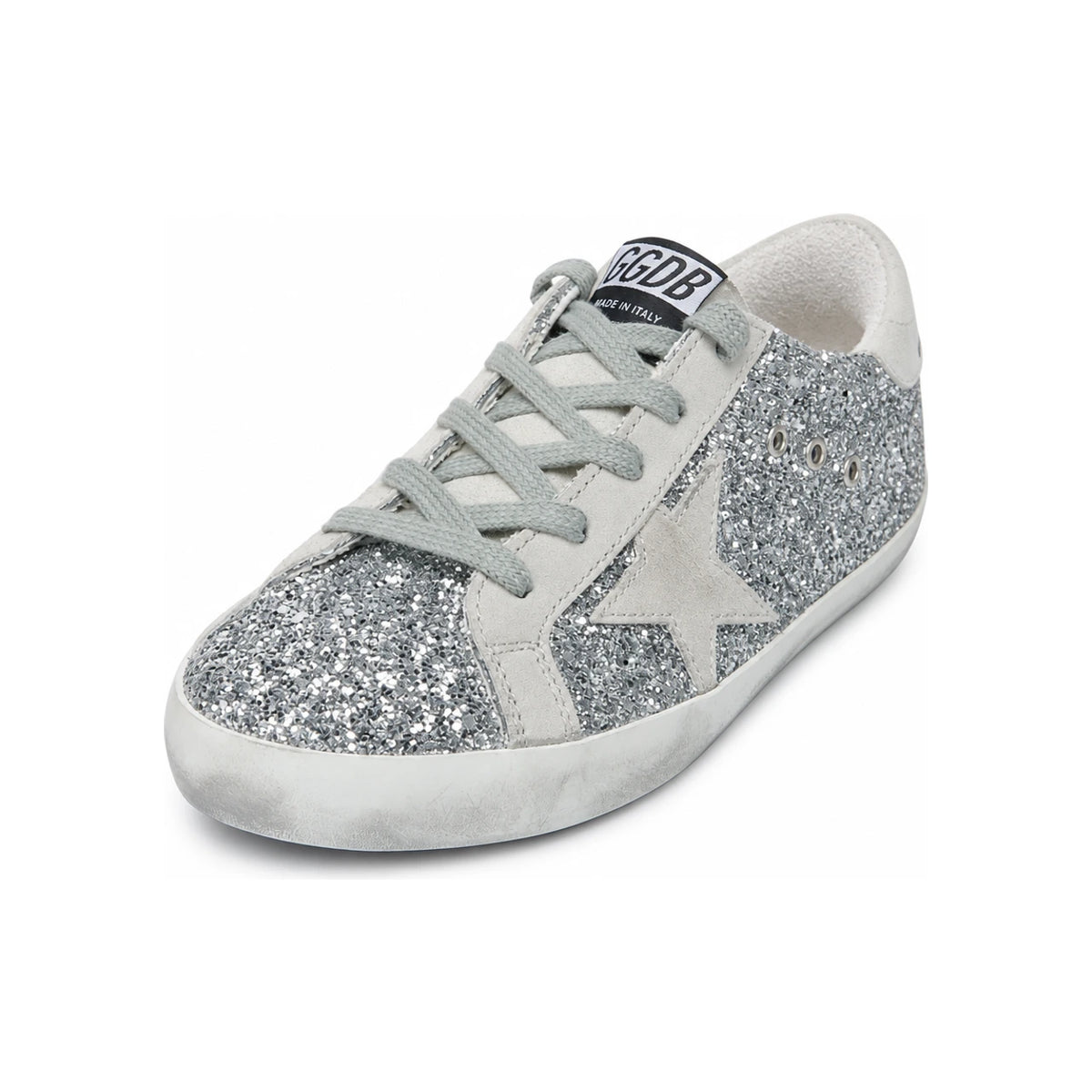 GOLDEN GOOSE Silver Glitter Low-Top Sneakers Women’s Leather
