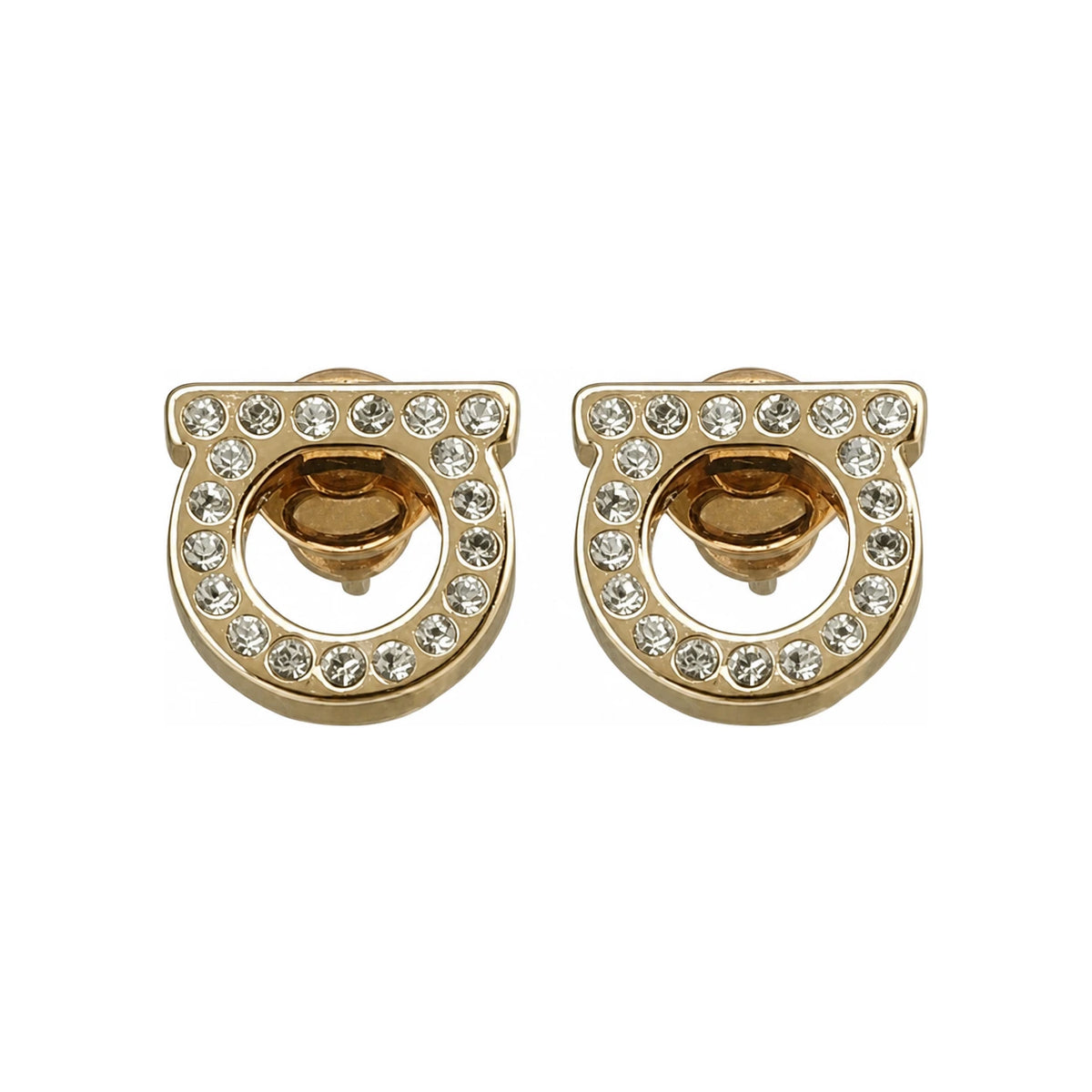 Ferragamo Gancini Crystal Earrings Gold-Tone