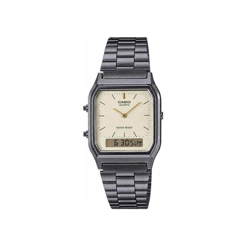 Casio Gold Square Dual Time Analog Digital Metal Watch Unisex AQ 230GG 9A