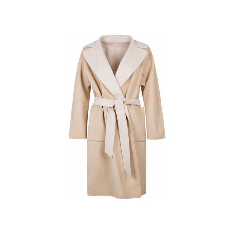 Max Mara Two-Tone Wool Belted Coat Beige