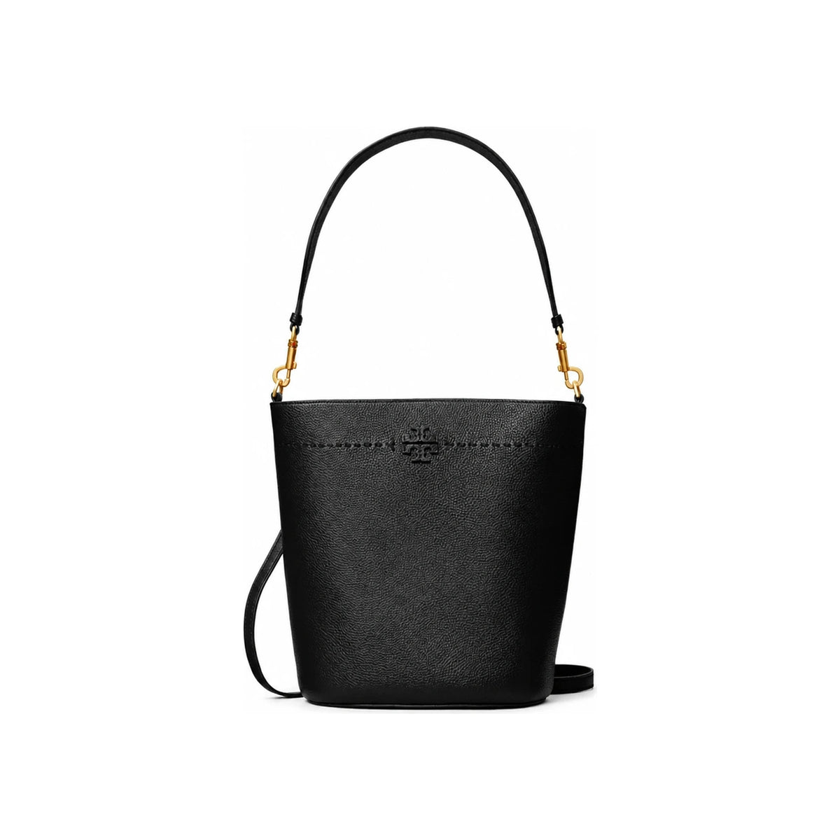 Tory Burch Logo McGraw Black Leather Shoulder Bucket Bag