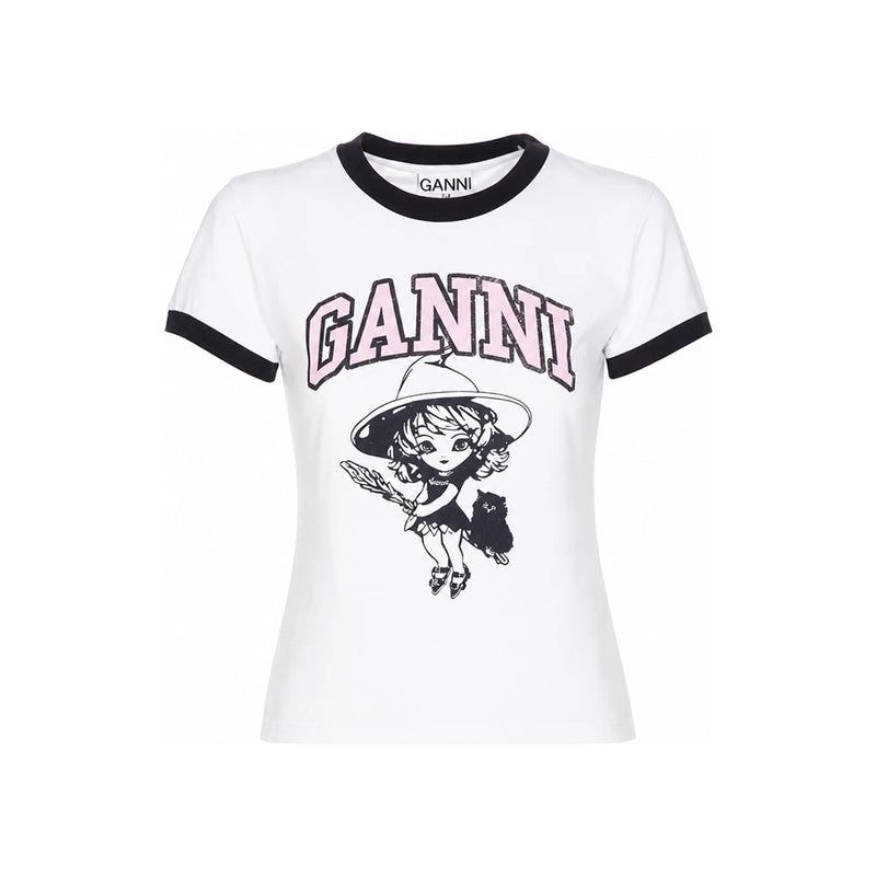 GANNI Contrast Witch Logo Print Short Sleeve T-Shirt for Women T4156 151