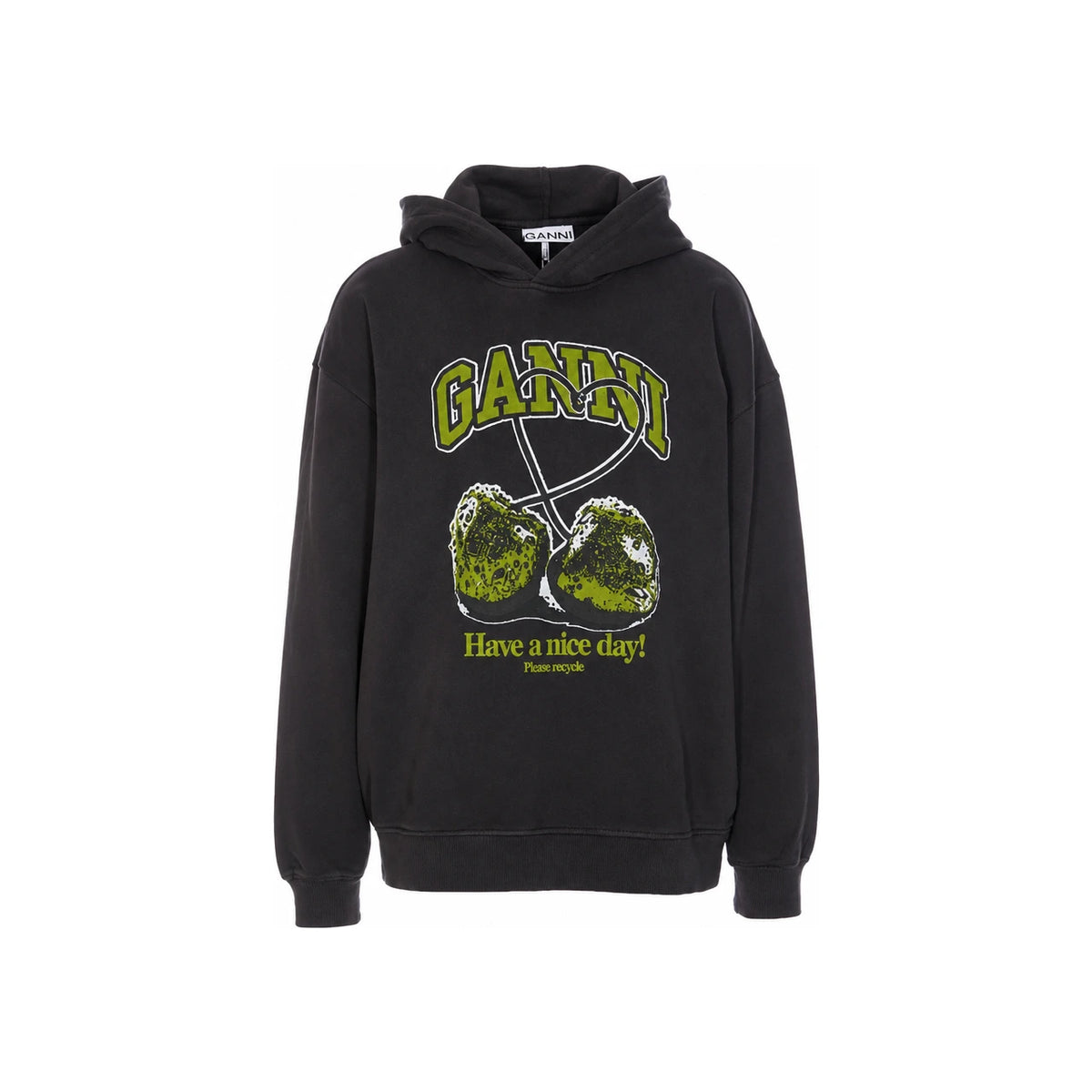 GANNI Black Cherry Print Oversized Hoodie T4285 252
