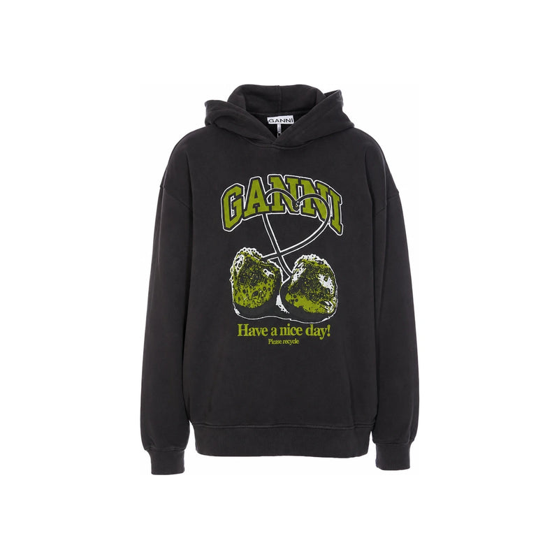 GANNI Black Cherry Print Oversized Hoodie T4285 252