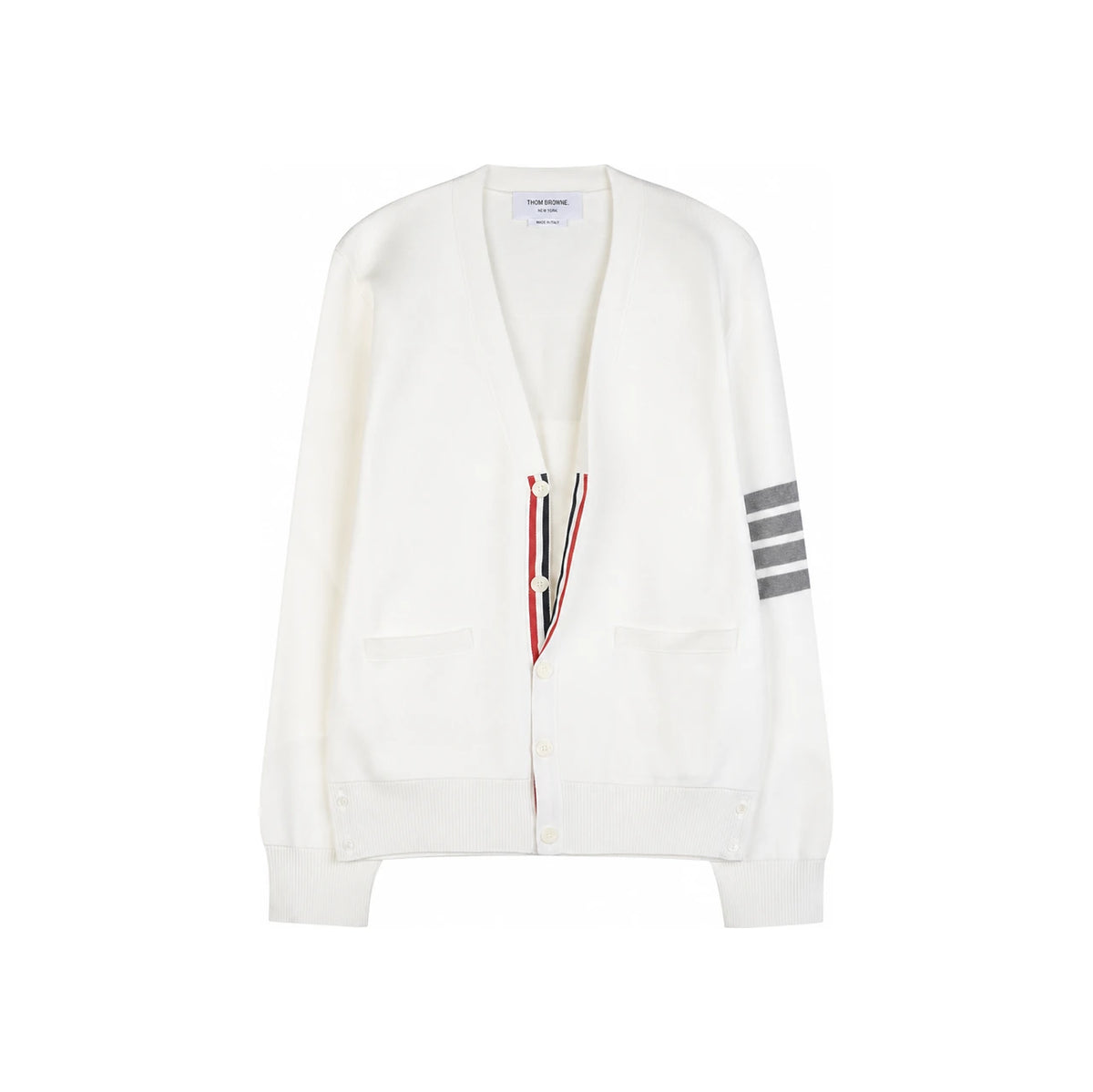 THOM BROWNE 4-Bar Stripe Milano Stitch Cardigan White Wool