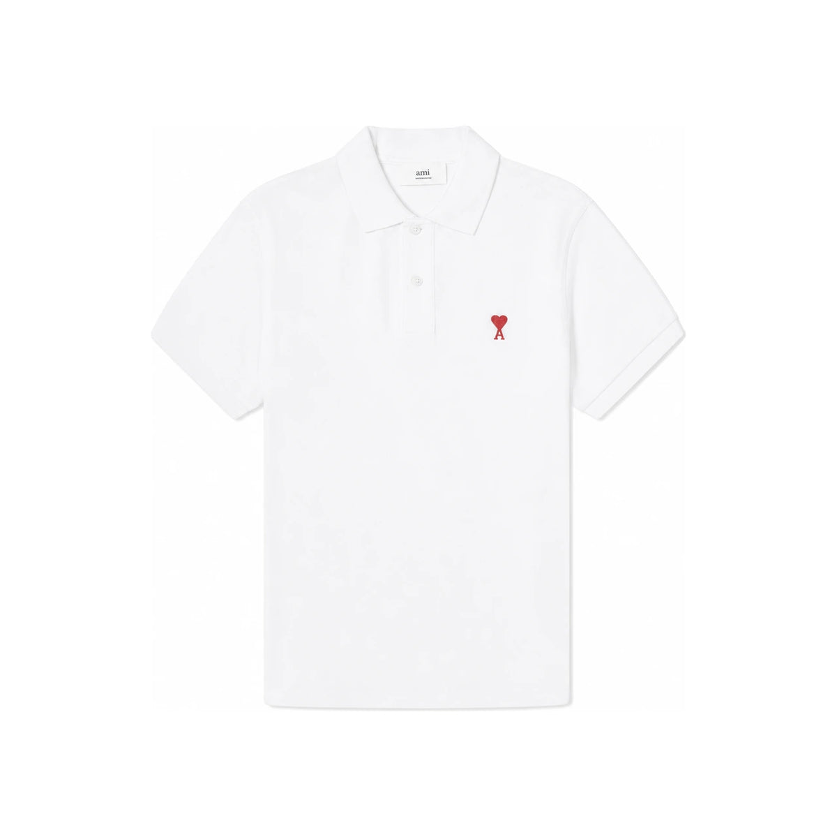 AMI Chain Stitch Heart Logo Organic Cotton Loopback Short Sleeve Polo