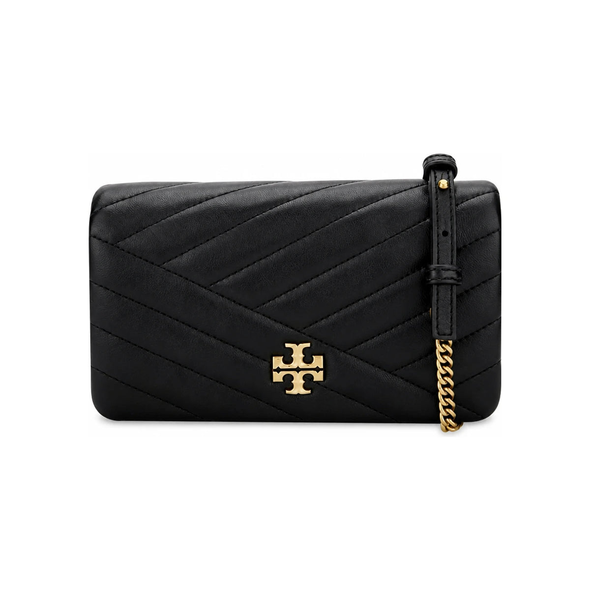 Tory Burch Kira Chevron Chain Wallet Crossbody Bag Black Leather