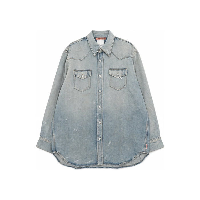 Acne Studios Dirty Wash Oversized Denim Long Sleeve Shirt