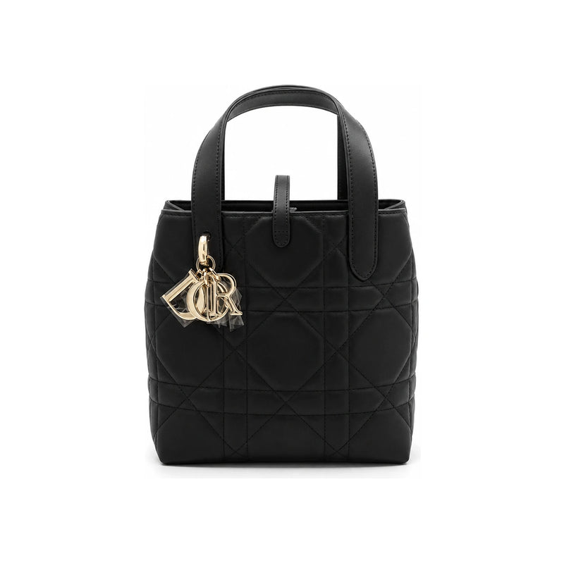 DIOR Toujours Black Macro Cannage Calfskin Small Vertical Tote Bag