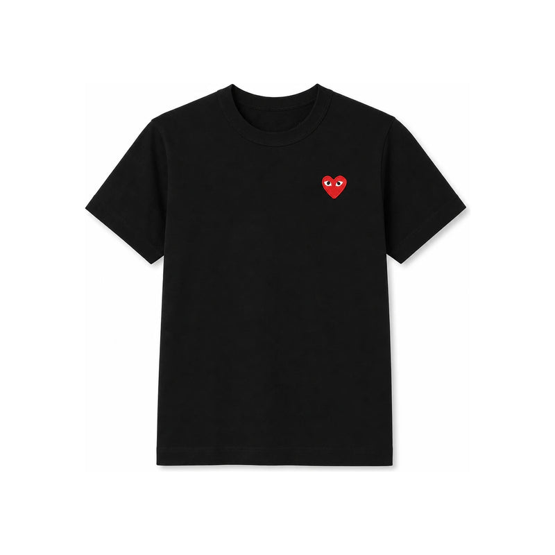 Comme des Garcons Classic Women's Red Heart Black Short Sleeve T-Shirt P1T1071