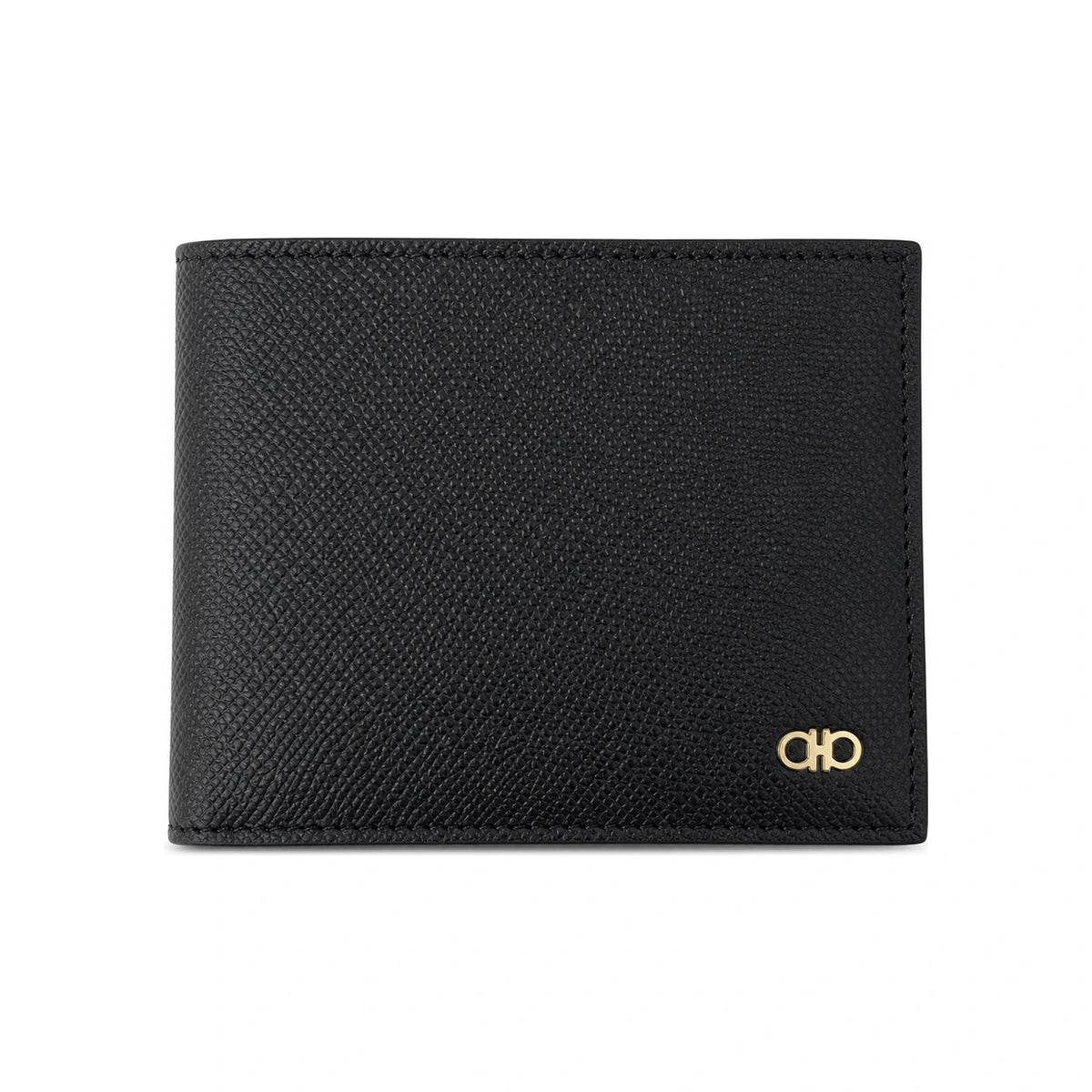 Ferragamo Black Leather Double Gancini Bifold Wallet