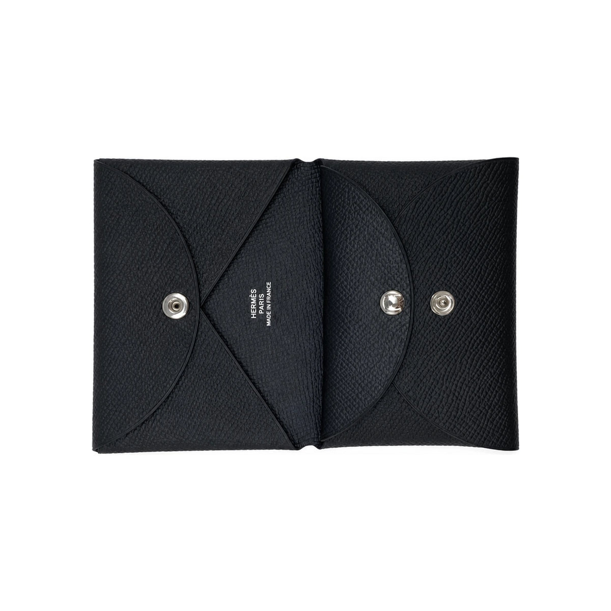HERMES Calvi Duo Card Wallet Epsom Leather Palladium Noir