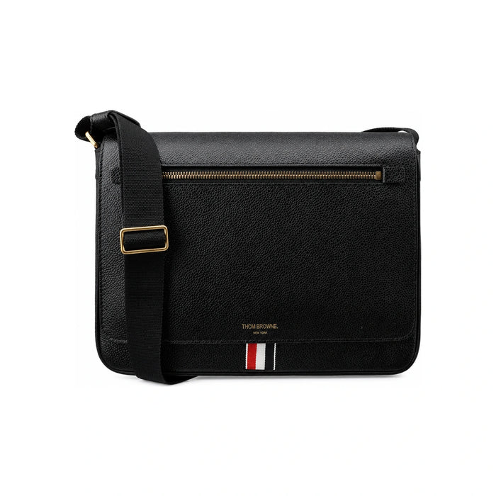 THOM BROWNE Pebble Leather Tricolor Stripe Crossbody Bag Black