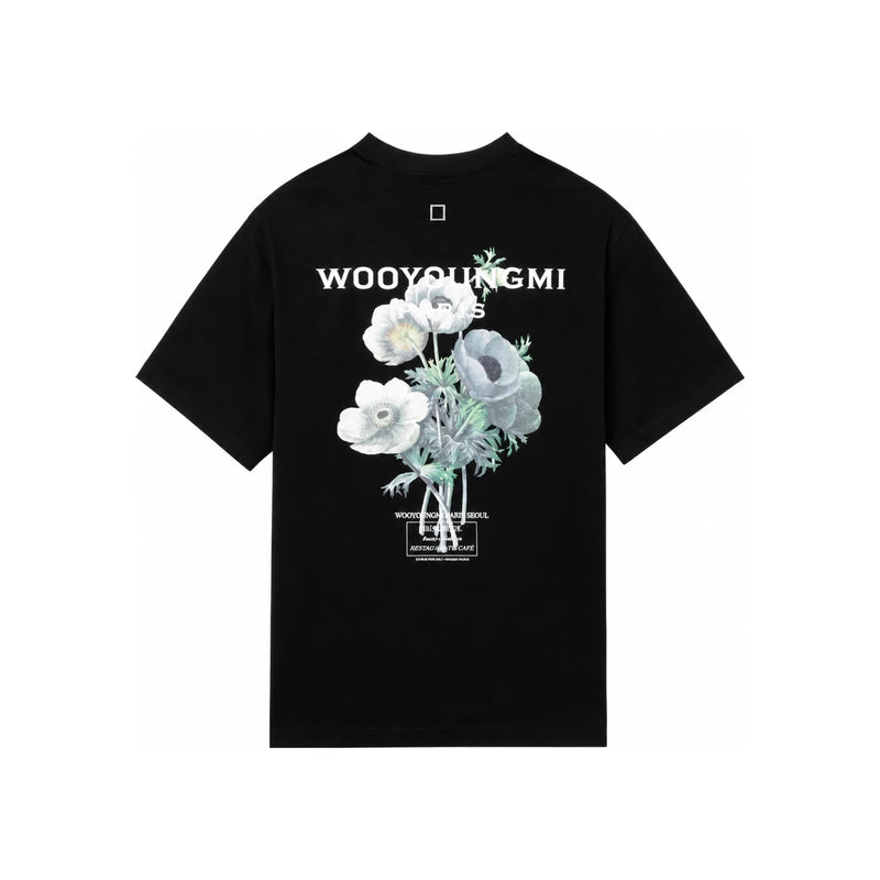 WOOYOUNGMI Black Flower Back Logo Short Sleeve T-Shirt