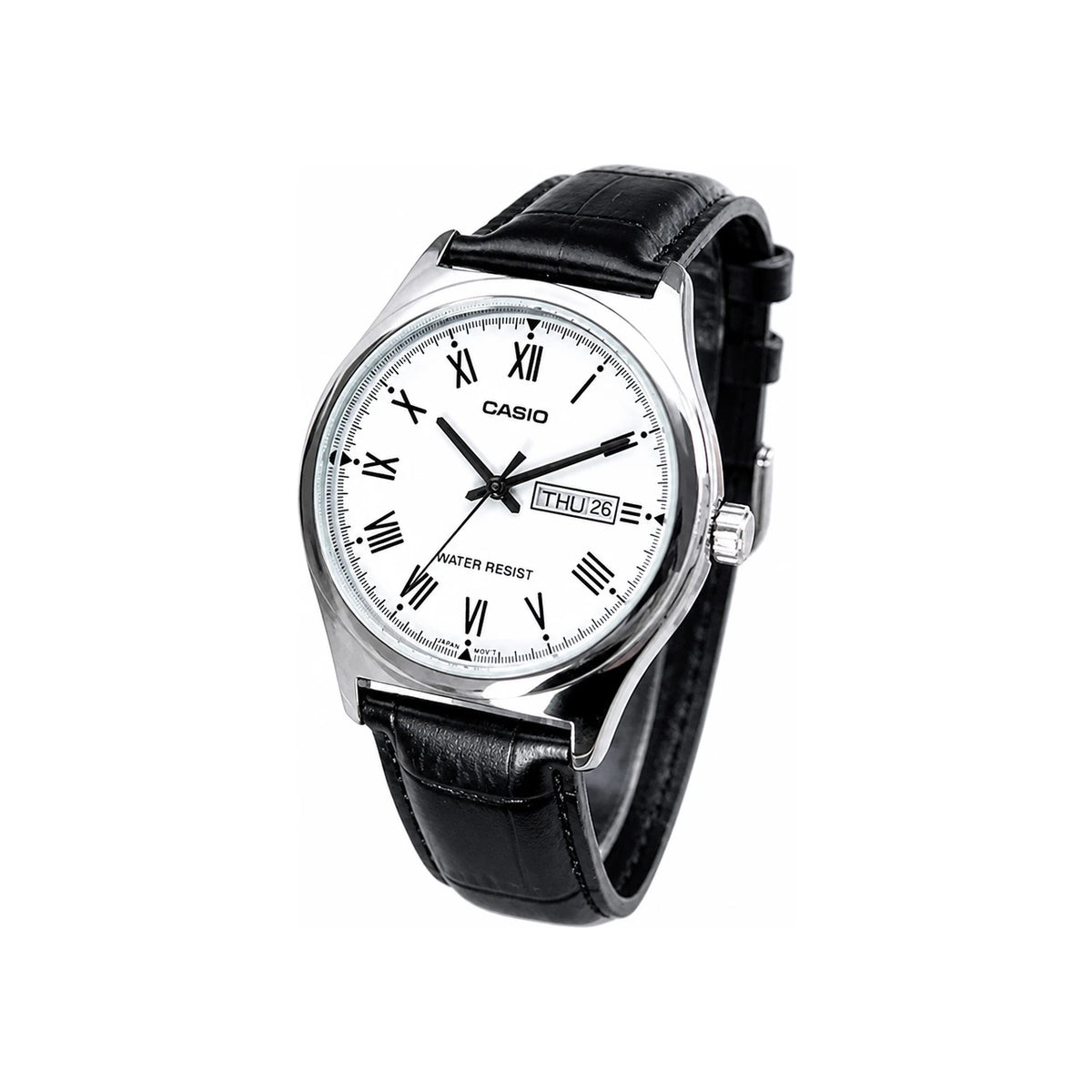 Casio Silver Dial Black Leather Band Men's Watch