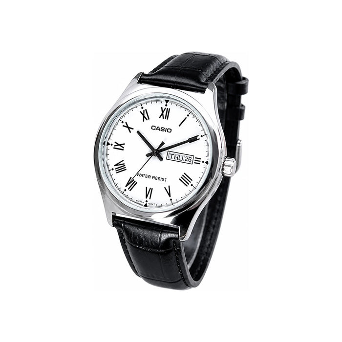 Casio Silver Dial Black Leather Band Men's Watch