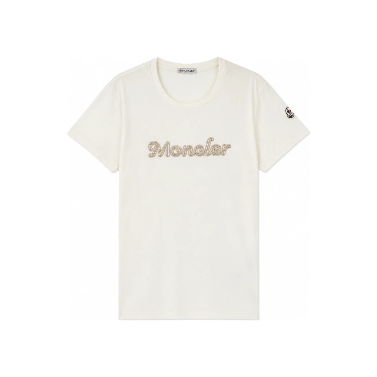 Moncler Logo Patch Ivory Cotton T-Shirt 8C000 09 89AUO 034