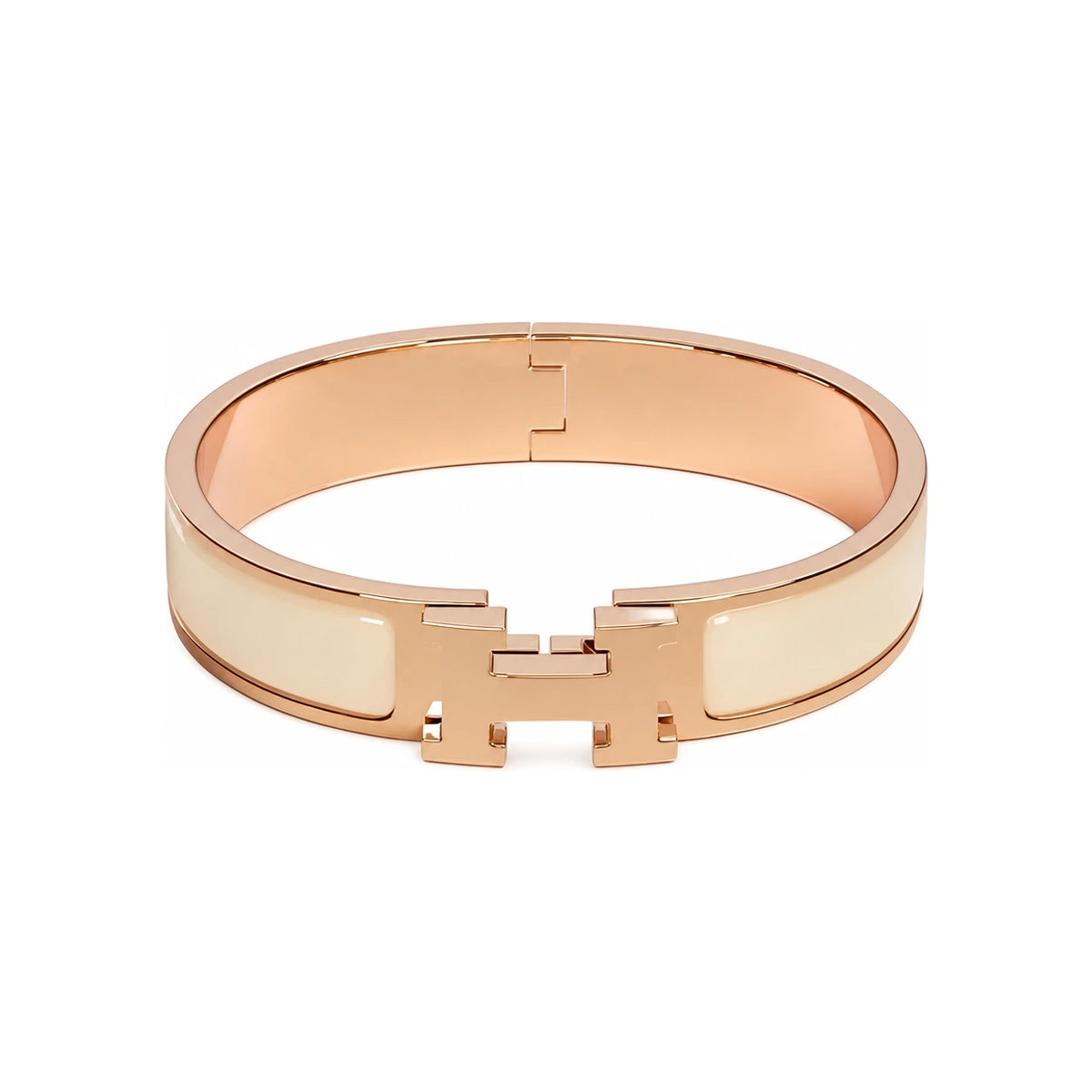 HERMES Click H Enamel Bangle Bracelet Cream Rose Gold H700001FO85PM