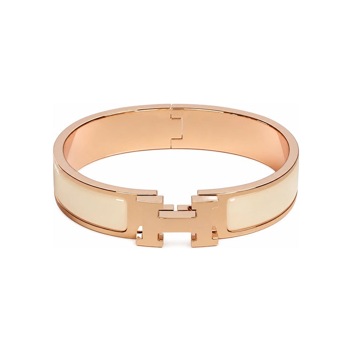 HERMES Click H Enamel Bangle Bracelet Cream Rose Gold H700001FO85PM