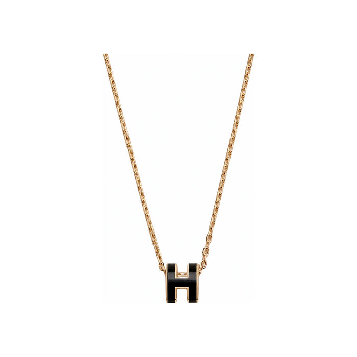 HERMES Mini Pop H Necklace Black Yellow Gold Pendant