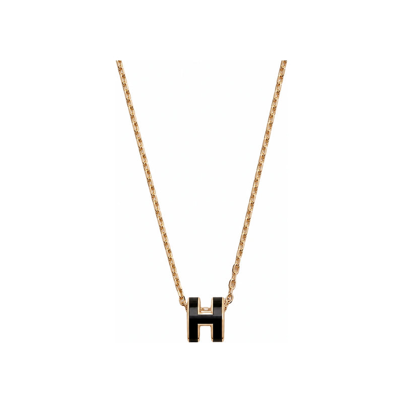 HERMES Mini Pop H Necklace Black Yellow Gold Pendant