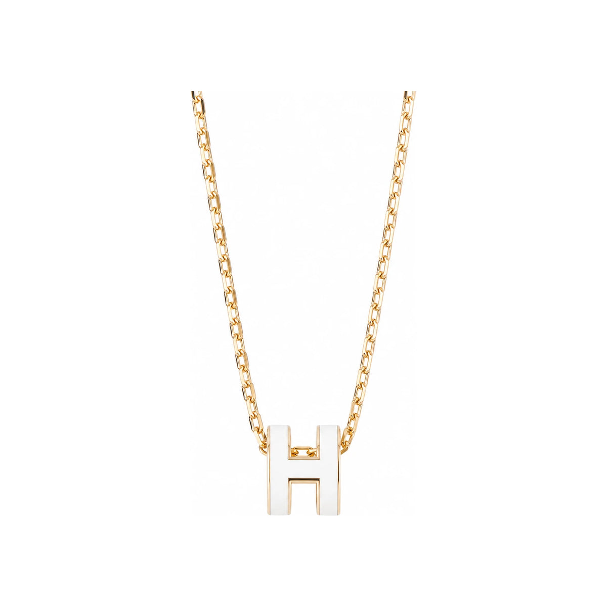HERMES Mini Pop H Necklace Gold Blanc White Pendant