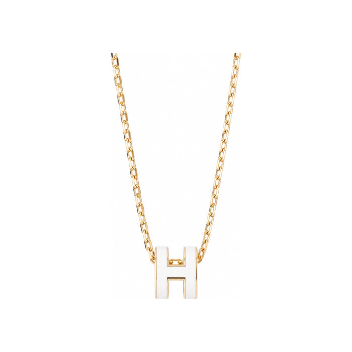 HERMES Mini Pop H Necklace Gold Blanc White Pendant