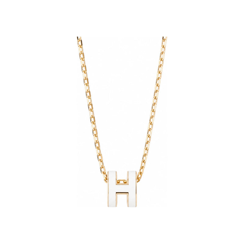HERMES Mini Pop H Necklace Gold Blanc White Pendant