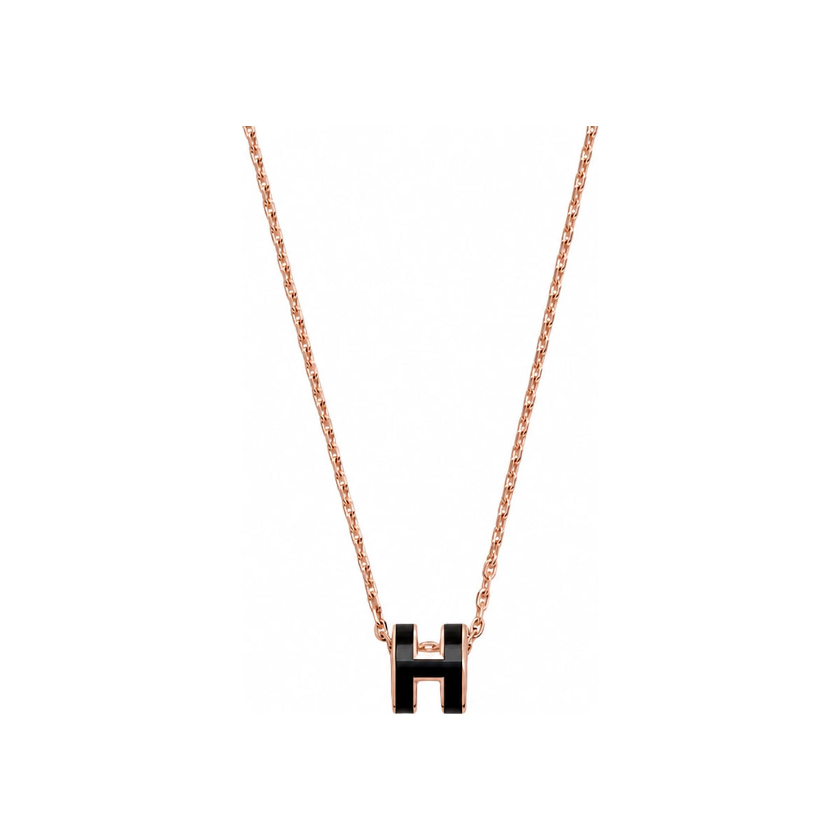 HERMES Mini Pop H Pendant Necklace Black Rose Gold