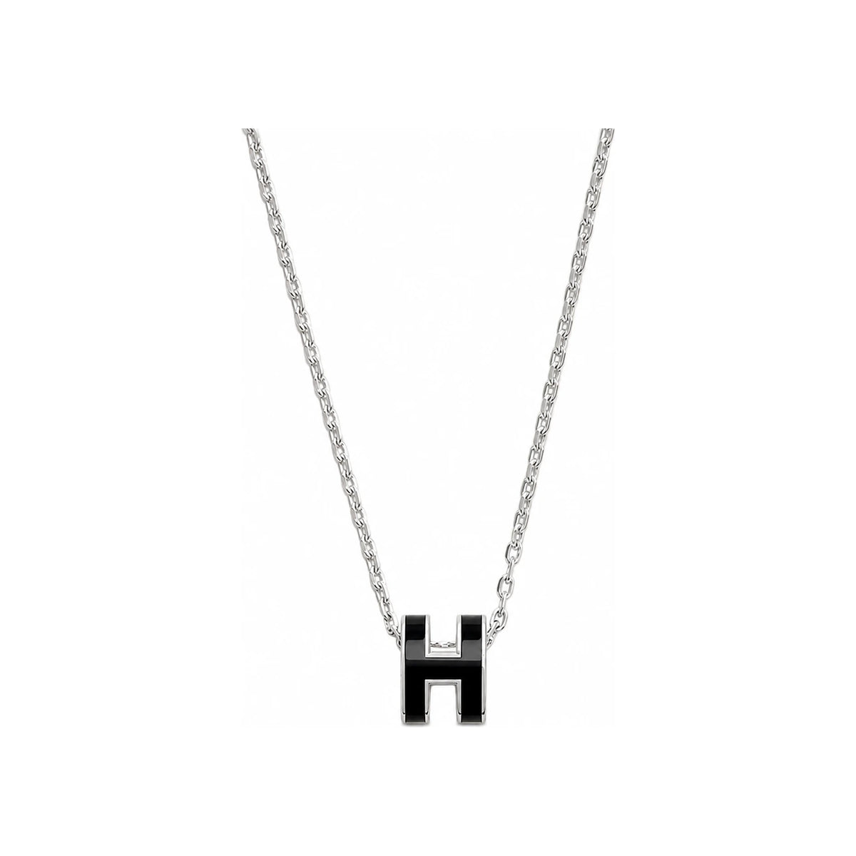 HERMES Mini Pop H Pendant Necklace Black Silver