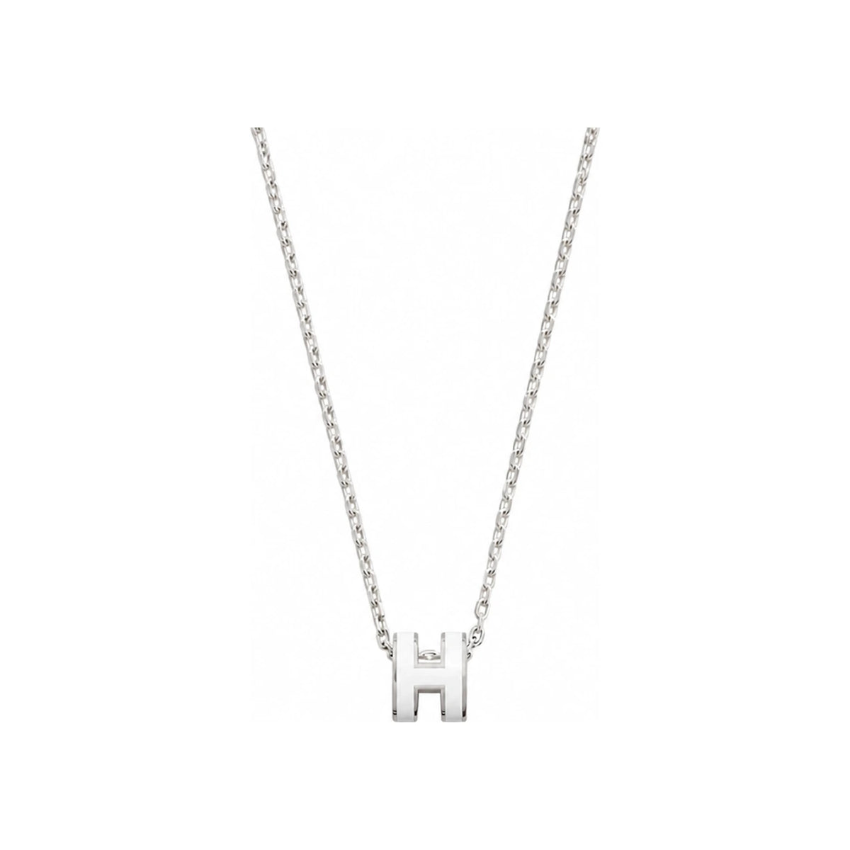 HERMES Mini Pop H Necklace Palladium Silver Blanc White