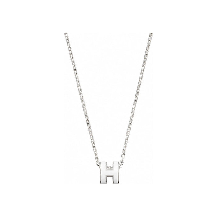HERMES Mini Pop H Necklace Palladium Silver Blanc White