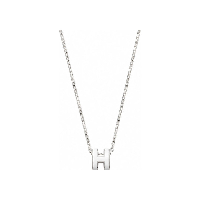 HERMES Mini Pop H Necklace Palladium Silver Blanc White