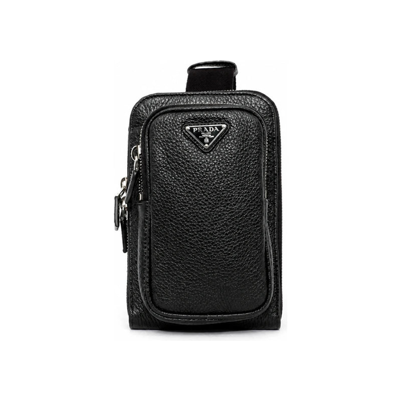 PRADA Triangle Logo Grain Leather Phone Holder Crossbody Bag f 2ZH195 2BBE F0002