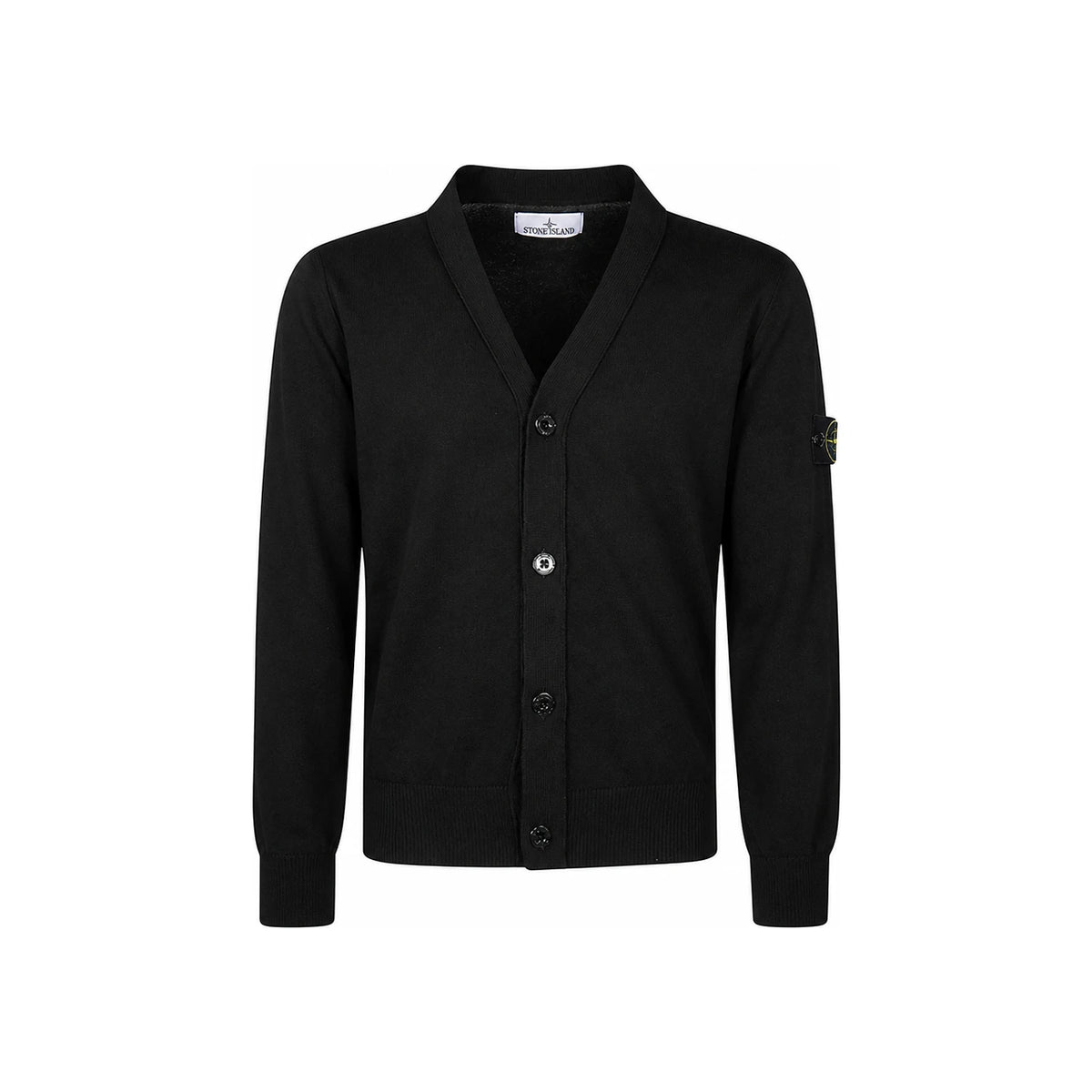 STONE ISLAND Organic Cotton V-Neck Cardigan Black Men’s