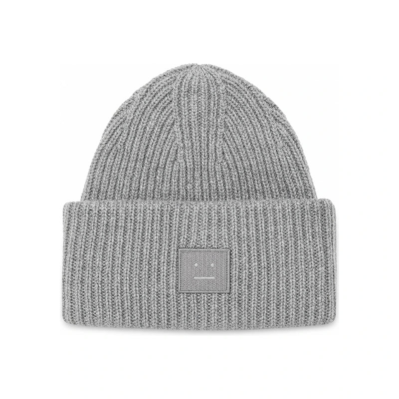 Acne Studios Face Patch Wool Beanie Gray Melange