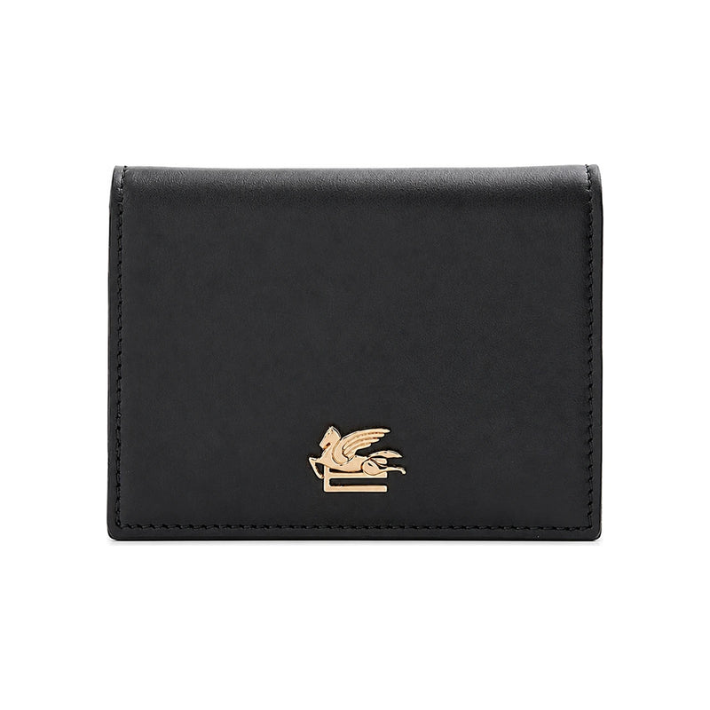 Etro Pegasus Logo Leather Card Holder Black