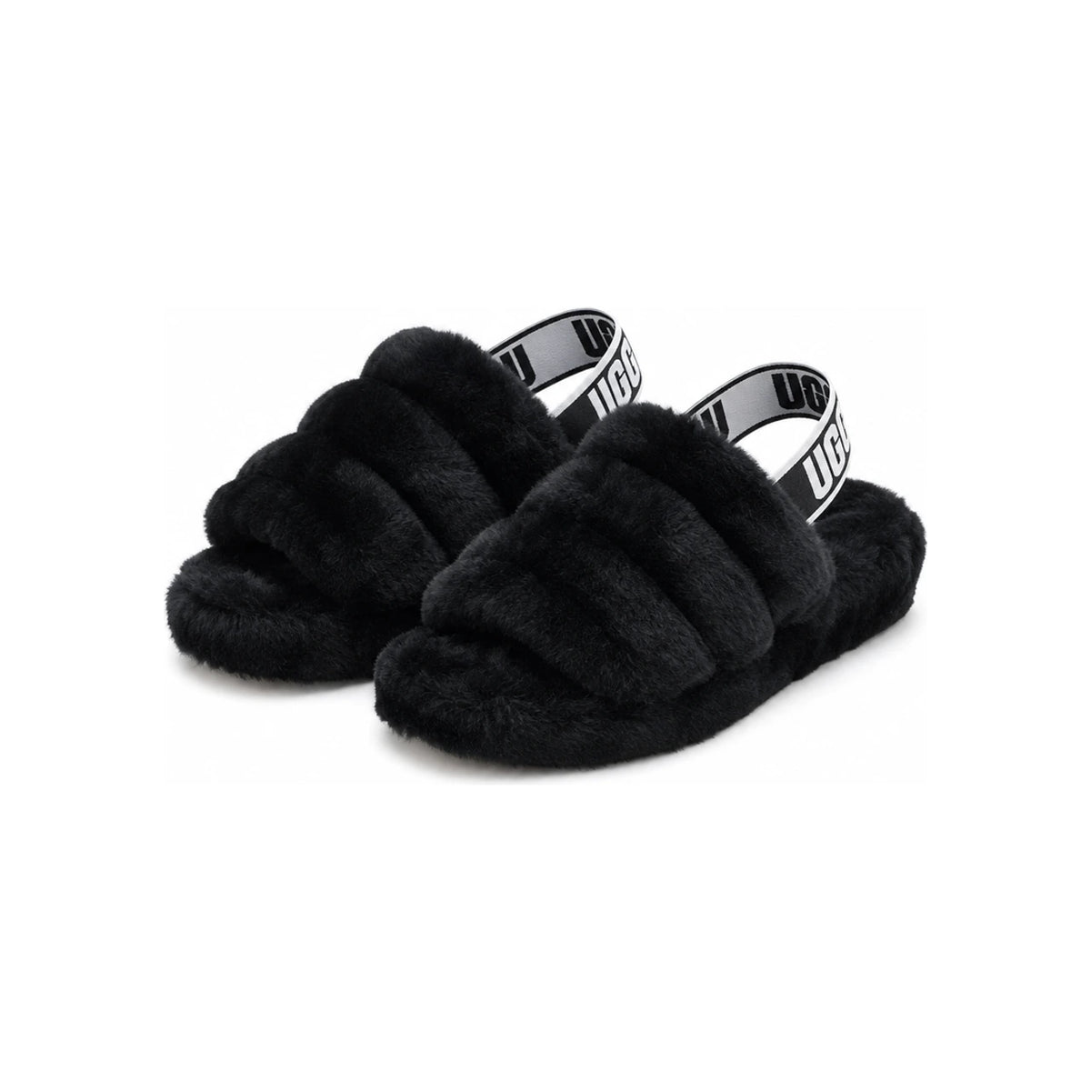 Ugg Black Fluff Yeah Slide Faux Fur Sandals 1095119 BLK